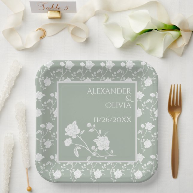 Assiettes En Carton Plaques papier Rose vert Sage Wedding shower (Mariage)