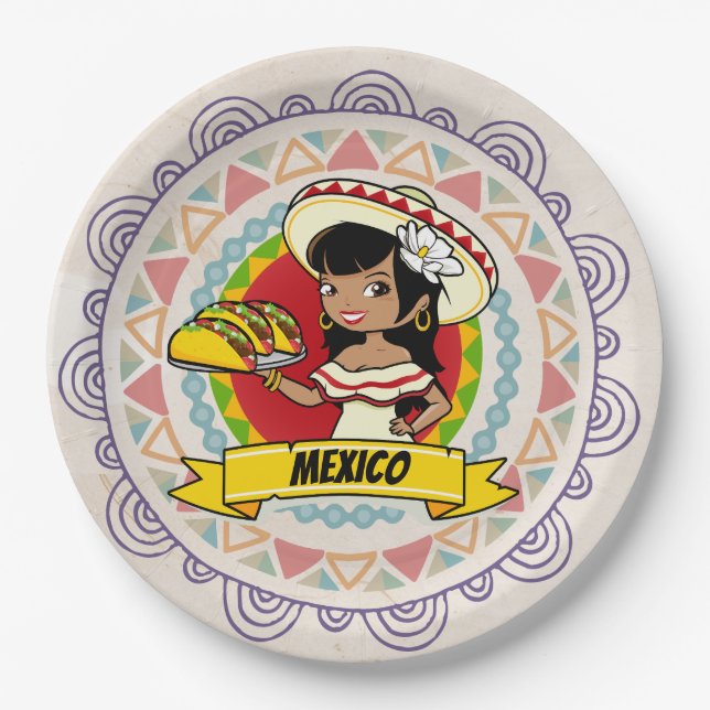 Assiettes En Carton Plaques Papier Taco Mexicaine (Devant)