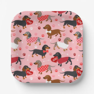 Assiettes En Carton Plaques papier Valentine Dachshund