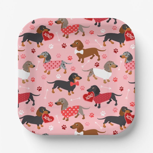 Assiettes En Carton Plaques papier Valentine Dachshund (Recto)