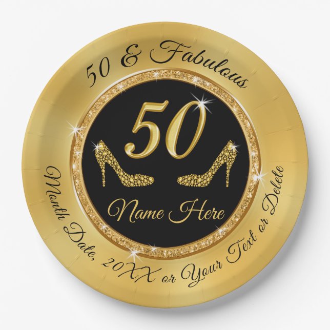 Assiettes En Carton Plaques personnalisées 50e anniversaire pour elle (Devant)