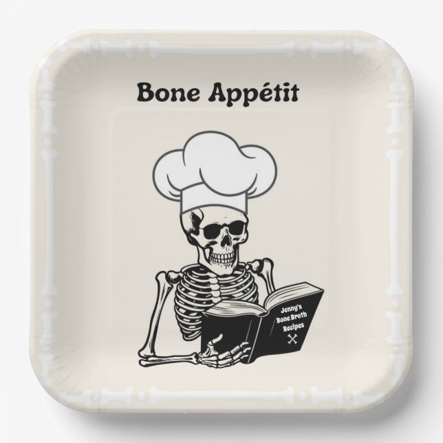 Assiettes En Carton Plaques personnalisées, Bone Appétit Skeleton Chef (Recto)