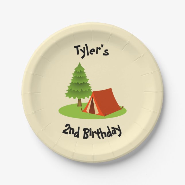 Assiettes En Carton Plaques personnalisées de la fête de camping (Devant)
