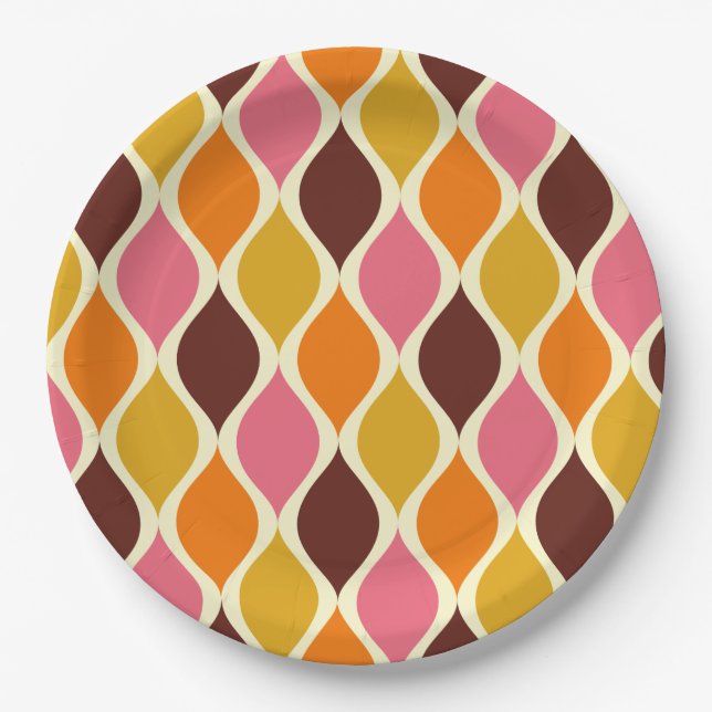 Assiettes En Carton plaques rétro les années 70 60s motif style papier (Devant)