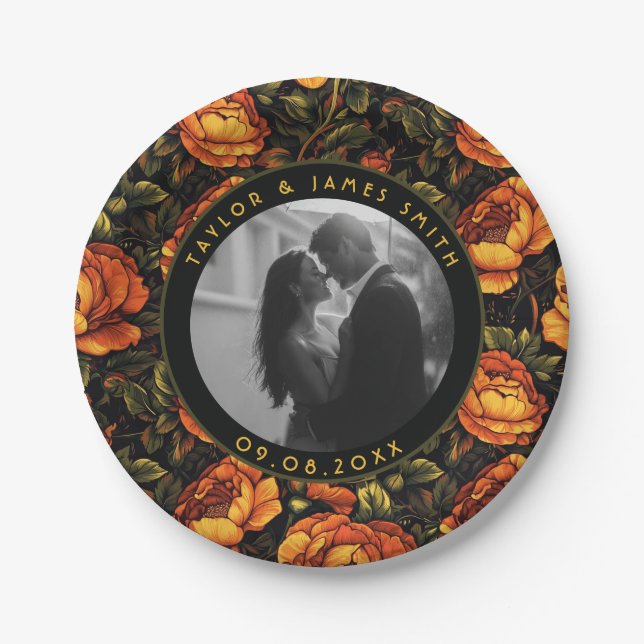 Assiettes En Carton Plaques Vertes Roses Gras Pour Gardien Mariage (Devant)