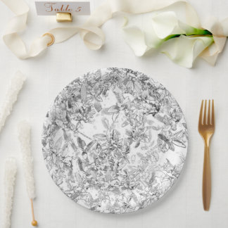 Assiettes En Carton Plaques vintages en papier floral noir et blanc