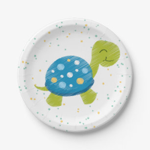 Assiettes En Carton Plat bleu de partie de confettis de tortue