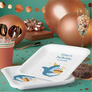 Assiettes En Carton Plat coloré Simple bébé requins fête d'anniversair