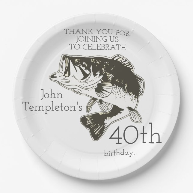Assiettes En Carton Plat d'âge d'anniversaire de pêche au bar (Devant)