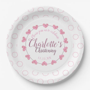 Assiettes En Carton Plat de fleur rose et blanche de baptême de béb
