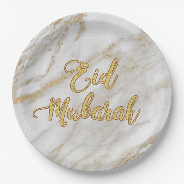 Assiettes En Carton Plat de marbre 9" de l'or 2 d'Eid (Devant)