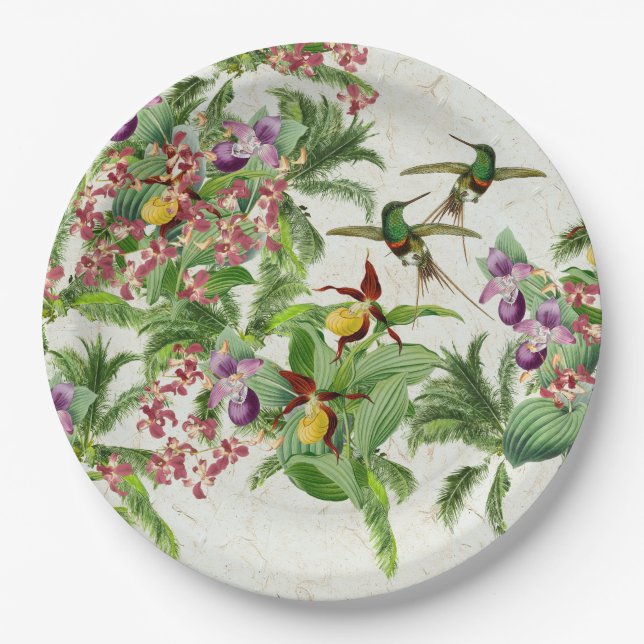 Assiettes En Carton Plat de papier de partie de fleurs d'orchidées (Devant)