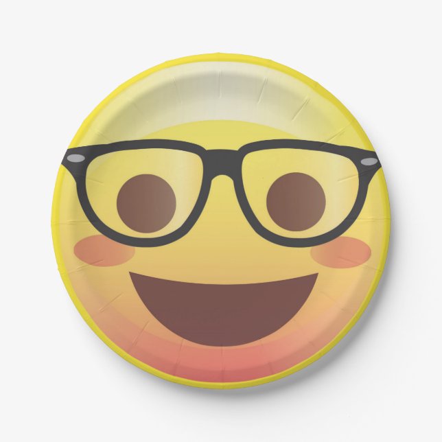 Assiettes En Carton Plat de papier heureux de partie d'Emoji en verre (Devant)