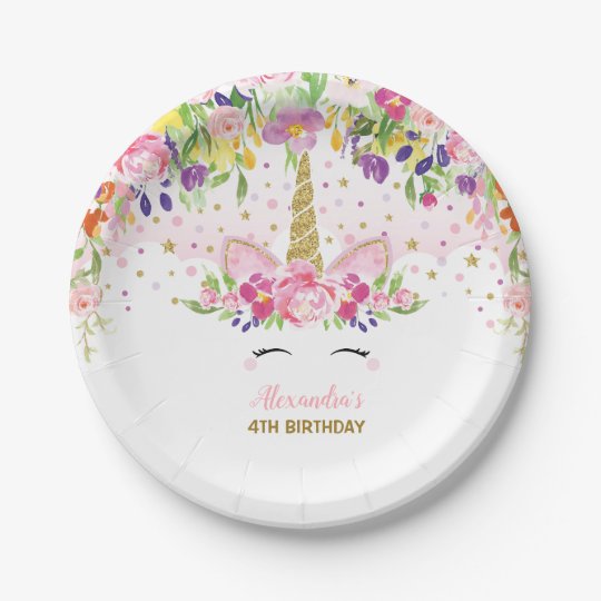 Assiettes En Carton Plat Floral De Fete D Anniversaire De Fille De Zazzle Ca