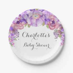 Assiettes En Carton Plat floral lilas pourpre rustique de baby shower