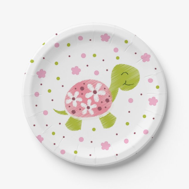 Assiettes En Carton Plat rose de partie de tortue de fleur (Devant)