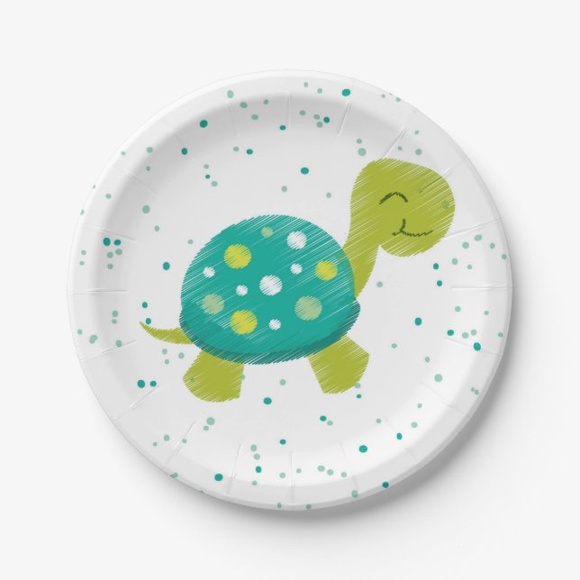 Assiettes En Carton Plat vert de partie de tortue de confettis (Devant)
