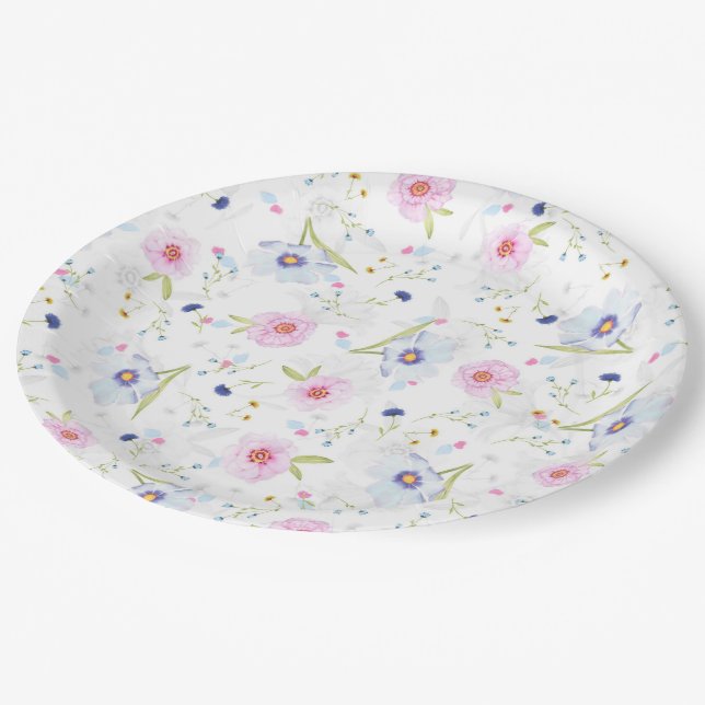 Assiettes En Carton Plate à motif floral (Angle)