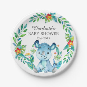 Assiettes En Carton Plate Baby shower Jungle Rhino 7"