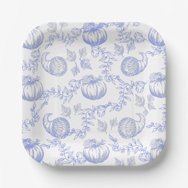 Assiettes En Carton Plate Carré Citrouille bleu 7 pouces (Recto)