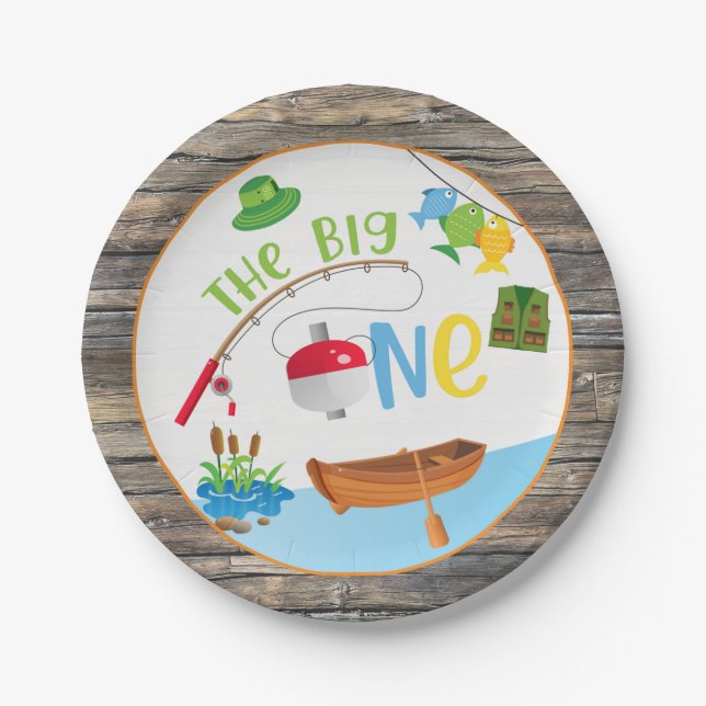 Assiettes En Carton Plate d'anniversaire de pêche (Devant)