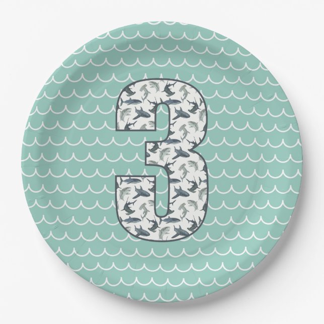 Assiettes En Carton Plate d'anniversaire personnalisée pour requins |  (Devant)