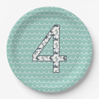 Assiettes En Carton Plate d'anniversaire personnalisée pour requins | 