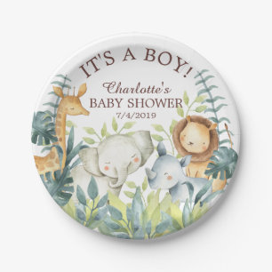 Assiettes En Carton Plate de Baby shower 7" pour animaux de la jungle