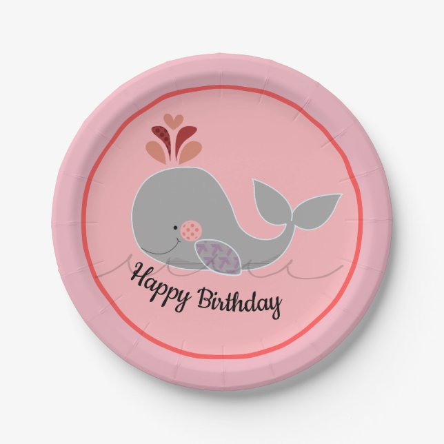 Assiettes En Carton Plate de fête d'anniversaire de baleine rose marin (Devant)