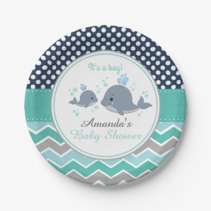 Assiettes En Carton Plate de papier Baby shower de baleine garçon Chev