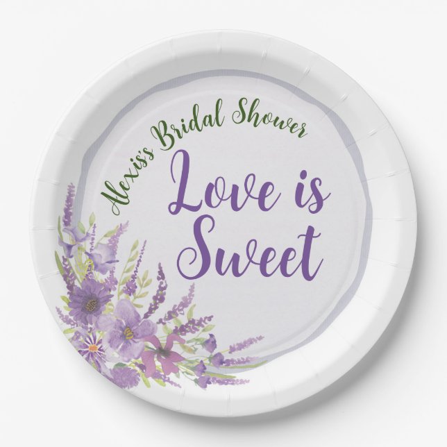 Assiettes En Carton Plate de papier de douche à nuptiale violette (Devant)