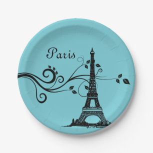 Assiettes En Carton Plate de Paris bleu