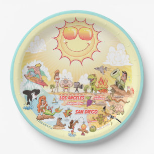 Assiettes En Carton Plate de plage Sunny California