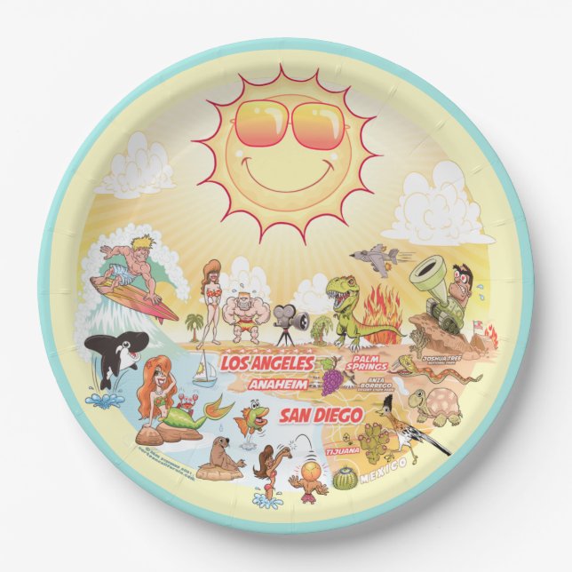Assiettes En Carton Plate de plage Sunny California (Devant)
