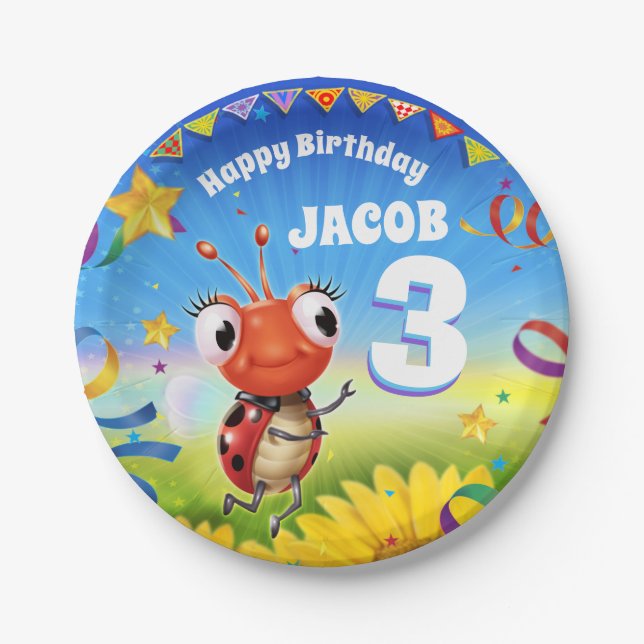 Assiettes En Carton Plate-forme d'anniversaire sur mesure garçon de 3  (Devant)
