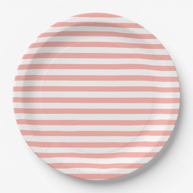 Assiettes En Carton Plate-forme de papier Peach Pink & White Cabana St (Devant)
