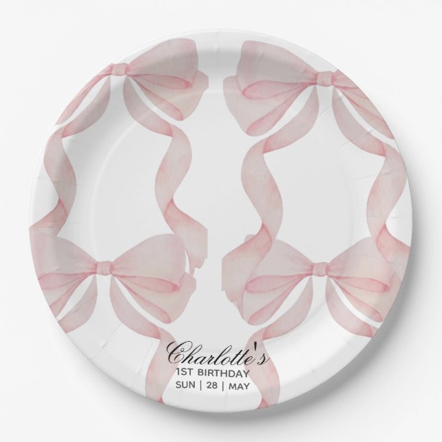 Assiettes En Carton plate Pink Bow Paper Plate 1st birthday (Devant)
