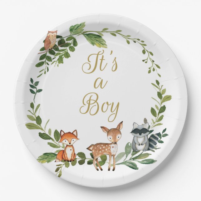Assiettes En Carton Plate Woodland baby shower, woodland animals baby  (Devant)