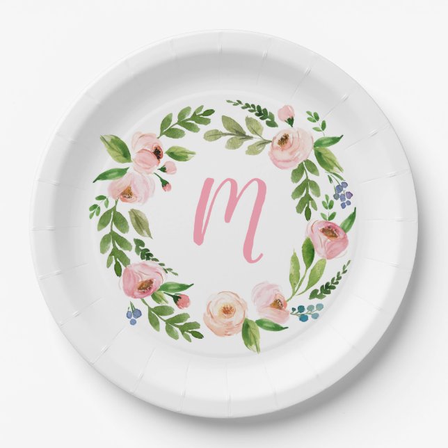 Assiettes En Carton Plates de fête d'anniversaire de fleurs roses (Devant)