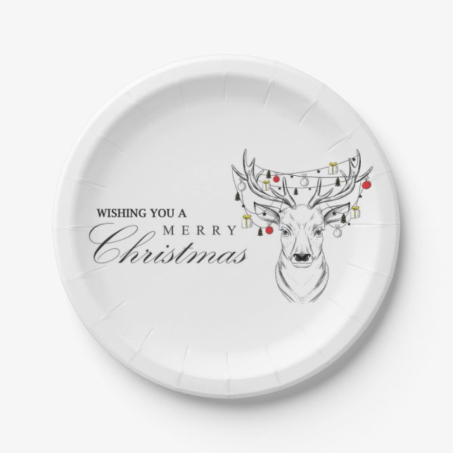 Assiettes En Carton Plates de papier de Noël pour cerfs (Devant)