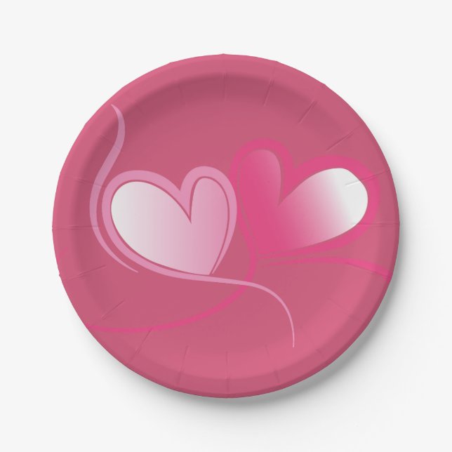 Assiettes En Carton Plates en papier de Coeurs Jolies roses (Devant)
