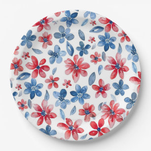 Assiettes En Carton Platine 4 juillet bleu rouge