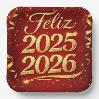 Assiettes En Carton Plato de Papel con Diseño “Feliz 2025–2026” | Deco