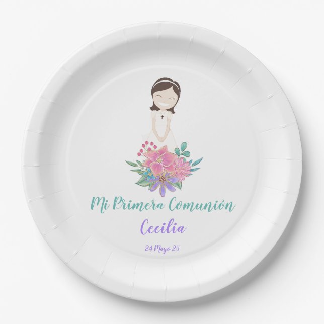 Assiettes En Carton Plato de papel Primera Comunión CECILIA (Devant)