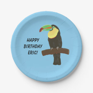 Assiettes En Carton Plats colorés de joyeux anniversaire d'oiseau de
