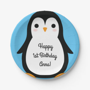 Assiettes En Carton Plats d'anniversaire d'hiver mignon de pingouin