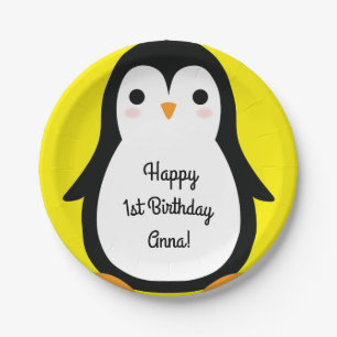 Assiettes En Carton Plats d'anniversaire d'hiver mignon de pingouin