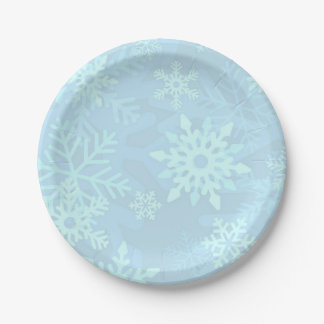 Assiettes En Carton Plats de dessert bleus de flocons de neige de Noël