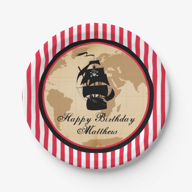 Assiettes En Carton Plats de fête d'anniversaire de pirate (Devant)