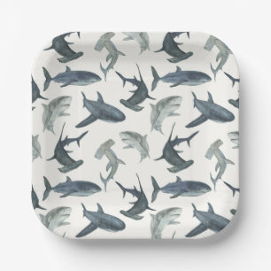 Assiettes En Carton Plats de fête des requins du Beach Club Aquarell